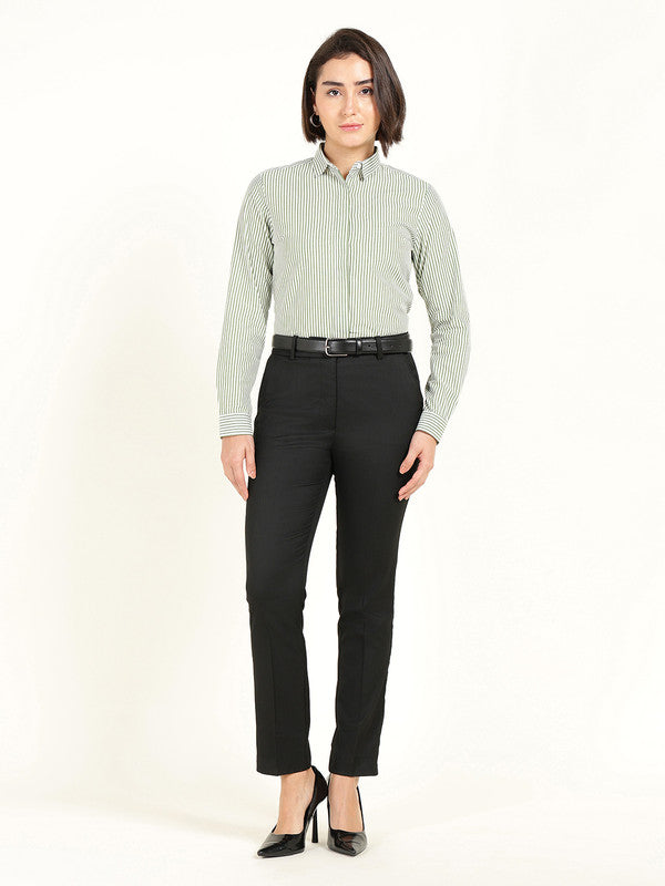 Women White & Green Striped Oxford Weave Pure Cotton Shirt