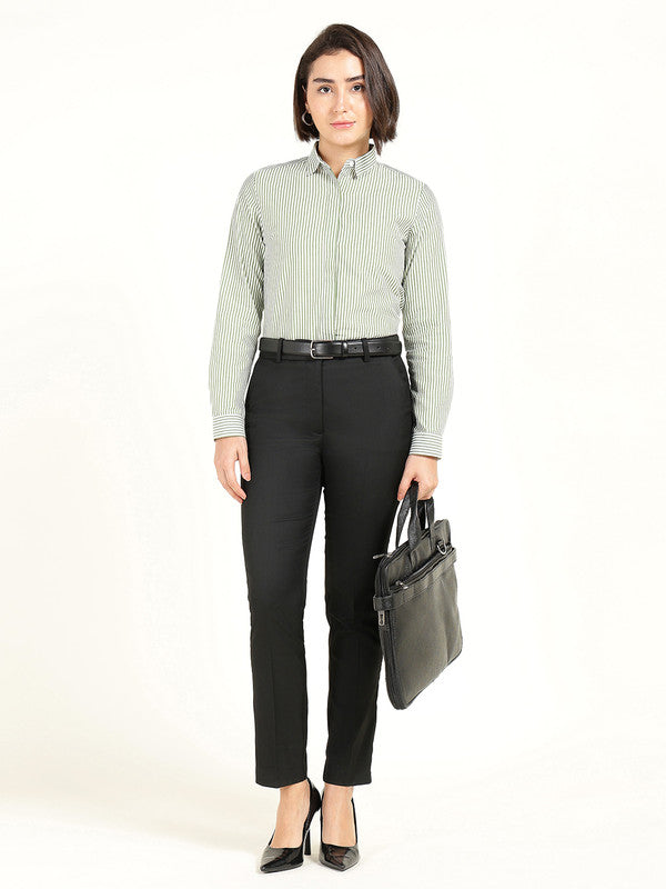 Women White & Green Striped Oxford Weave Pure Cotton Shirt