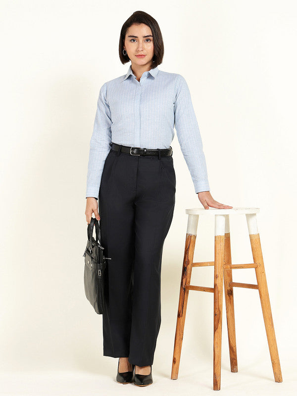 Women Blue Striped Linen Shirt