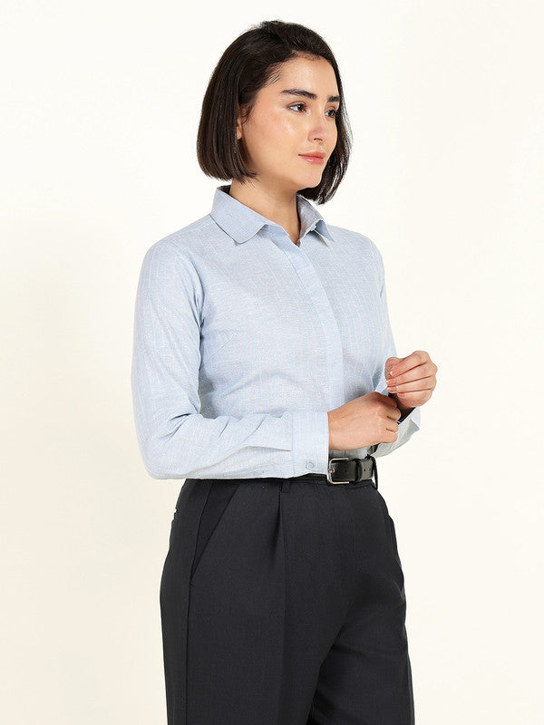 Women Blue Striped Linen Shirt