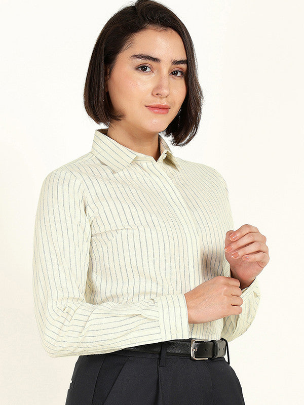 Women Lemon Striped Linen Shirt