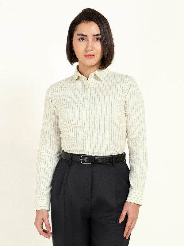 Women Lemon Striped Linen Shirt