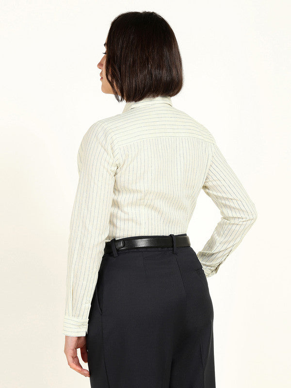 Women Lemon Striped Linen Shirt