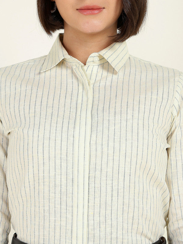 Women Lemon Striped Linen Shirt