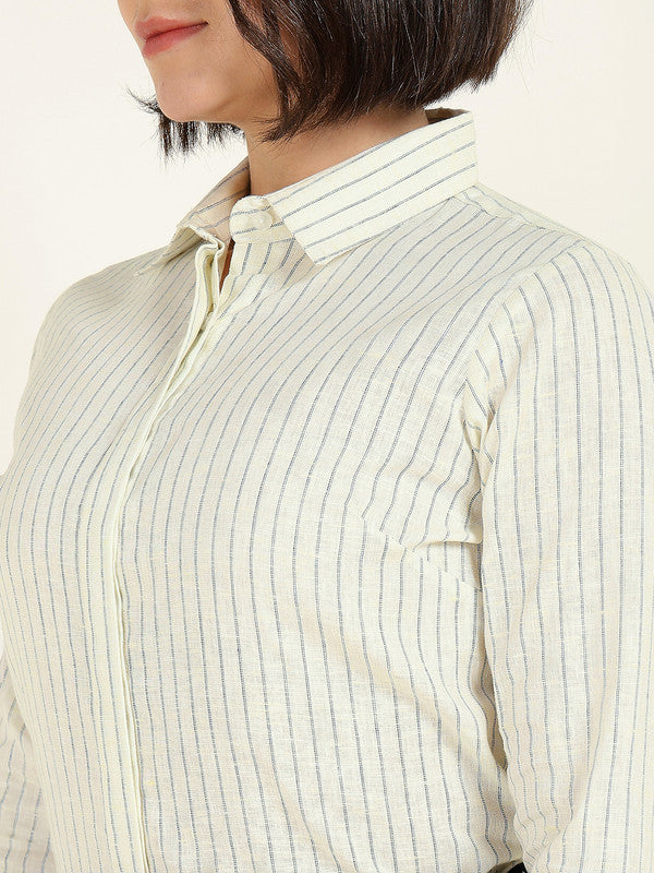 Women Lemon Striped Linen Shirt