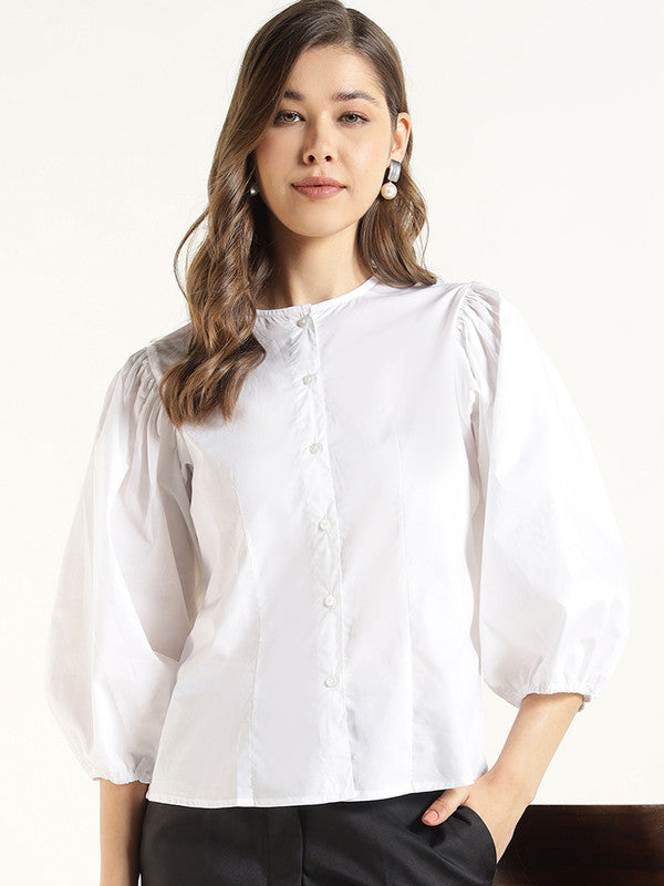 Women White Solid Pure Cotton Regular Fit Formal Shirt
