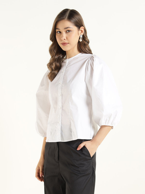 Women White Solid Pure Cotton Regular Fit Formal Shirt
