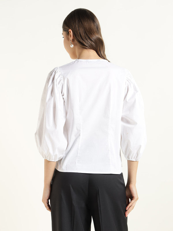Women White Solid Pure Cotton Regular Fit Formal Shirt