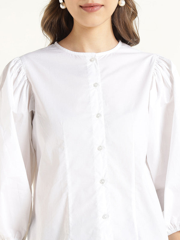 Women White Solid Pure Cotton Regular Fit Formal Shirt