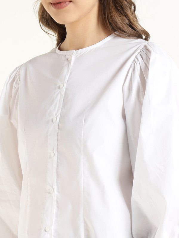 Women White Solid Pure Cotton Regular Fit Formal Shirt