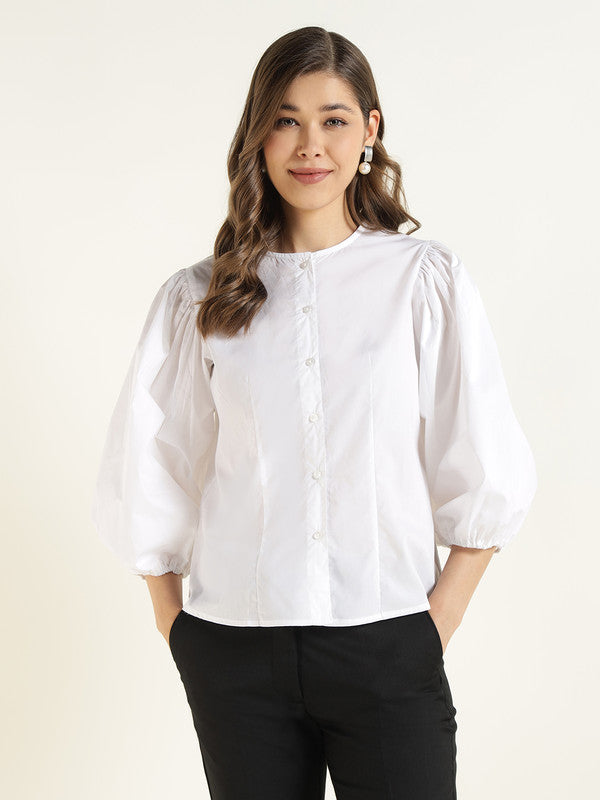 Women White Solid Pure Cotton Regular Fit Formal Shirt