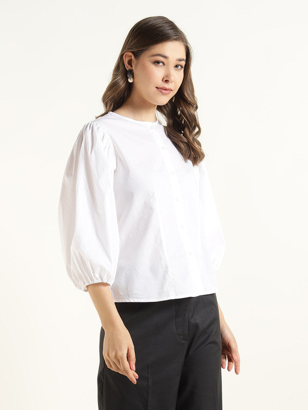 Women White Solid Pure Cotton Regular Fit Formal Shirt