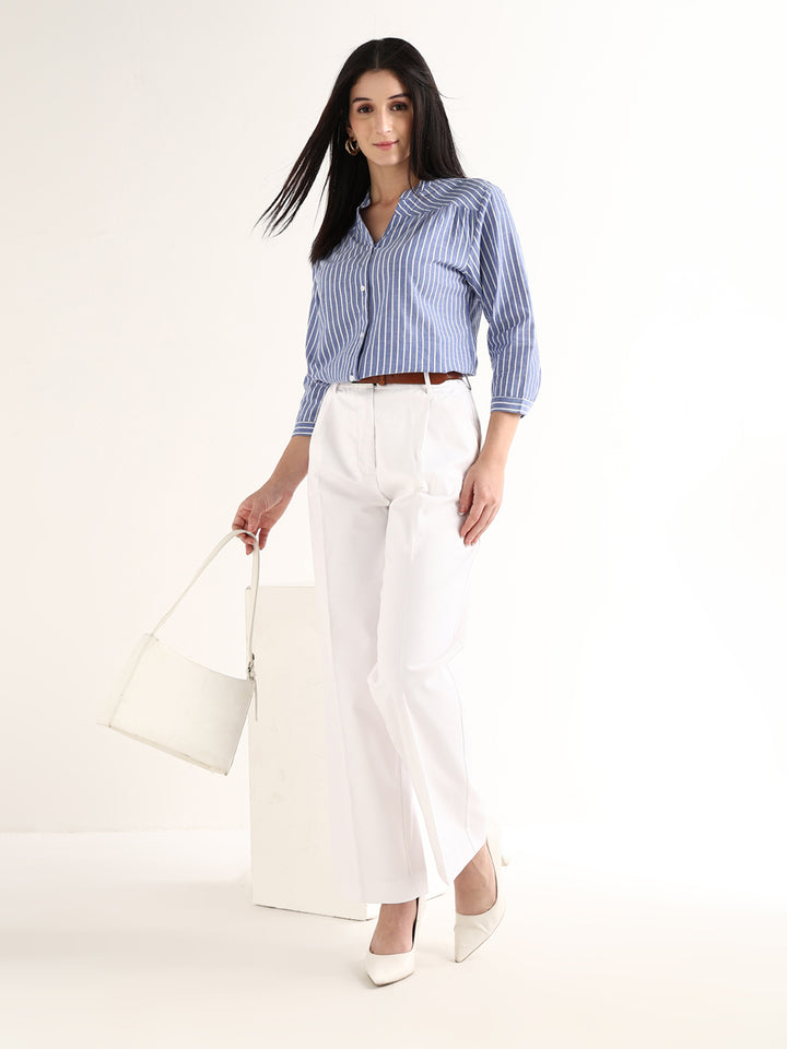 Hancock   Women   Blue & White   Stripes   Pure Cotton   Regular Fit   Formal   Shirt