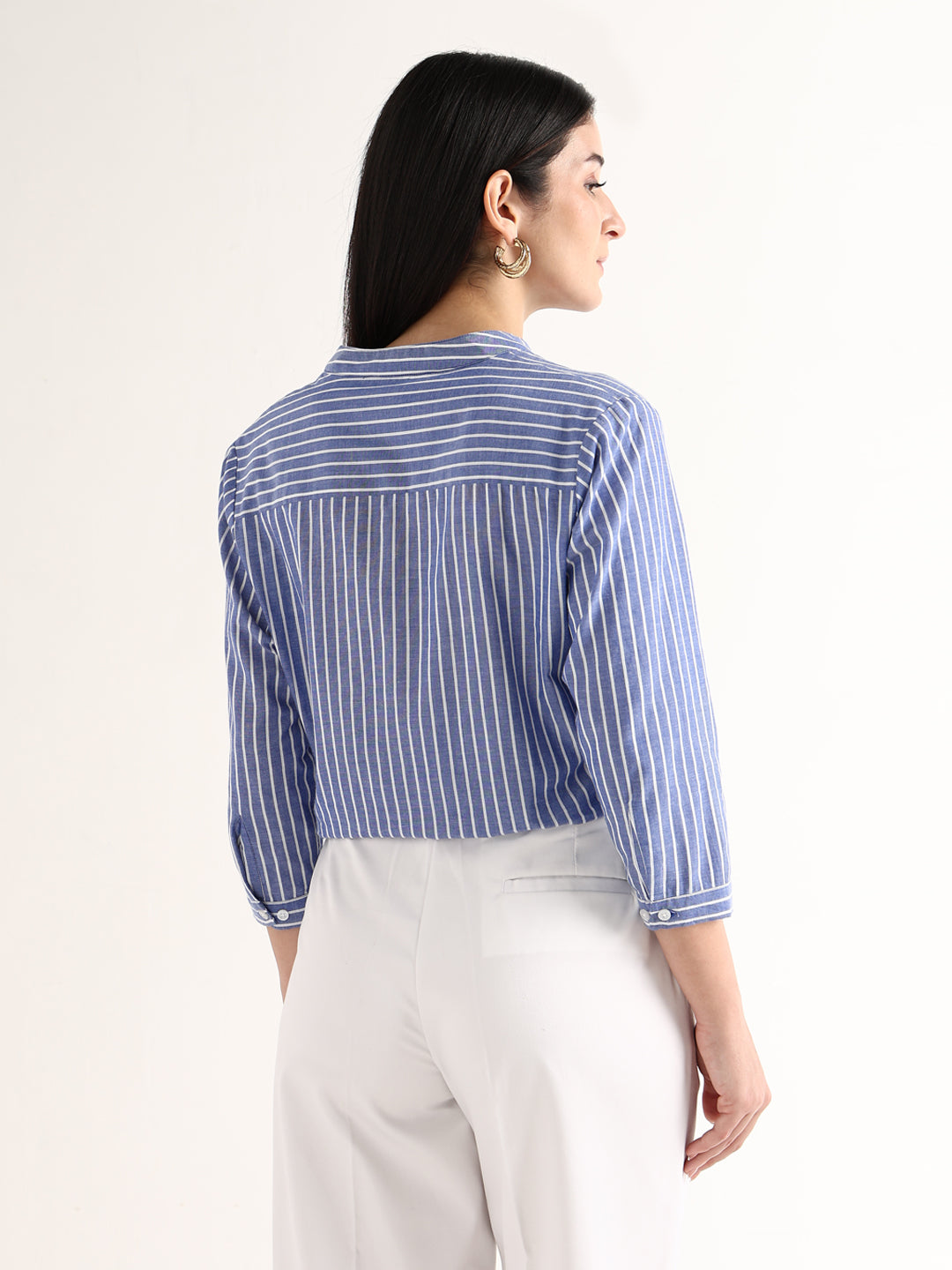 Hancock   Women   Blue & White   Stripes   Pure Cotton   Regular Fit   Formal   Shirt