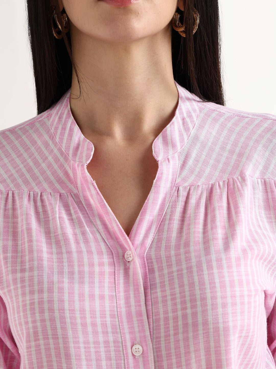 Hancock   Women   Pink & White   Stripes   Pure Cotton   Regular Fit   Formal   Shirt