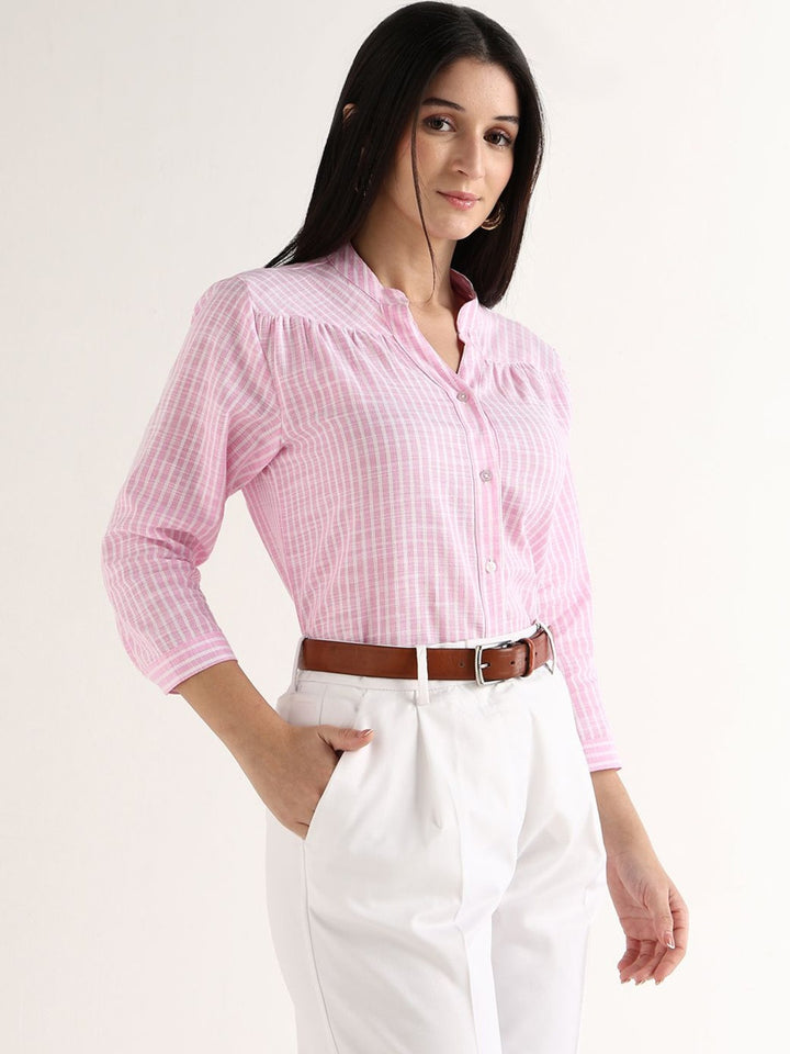 Hancock   Women   Pink & White   Stripes   Pure Cotton   Regular Fit   Formal   Shirt
