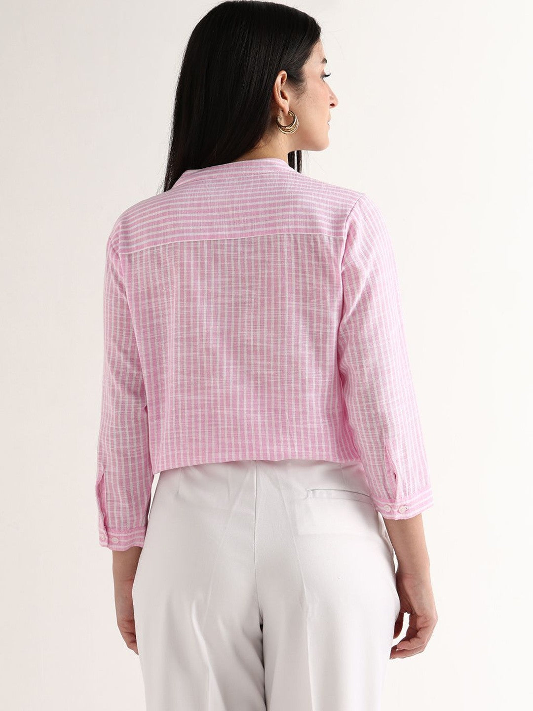 Hancock   Women   Pink & White   Stripes   Pure Cotton   Regular Fit   Formal   Shirt