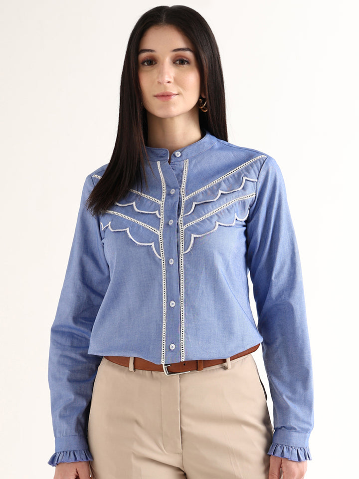 Hancock   Women   Blue   Solids   Pure Cotton   Regular Fit   Formal   Shirt
