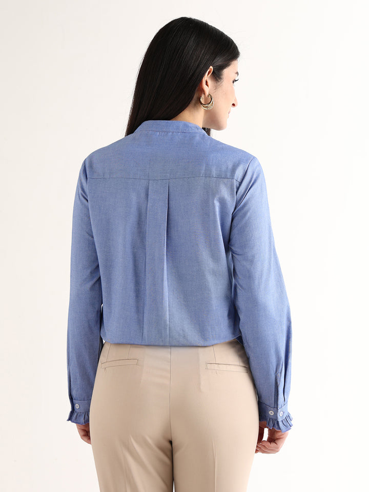 Hancock   Women   Blue   Solids   Pure Cotton   Regular Fit   Formal   Shirt