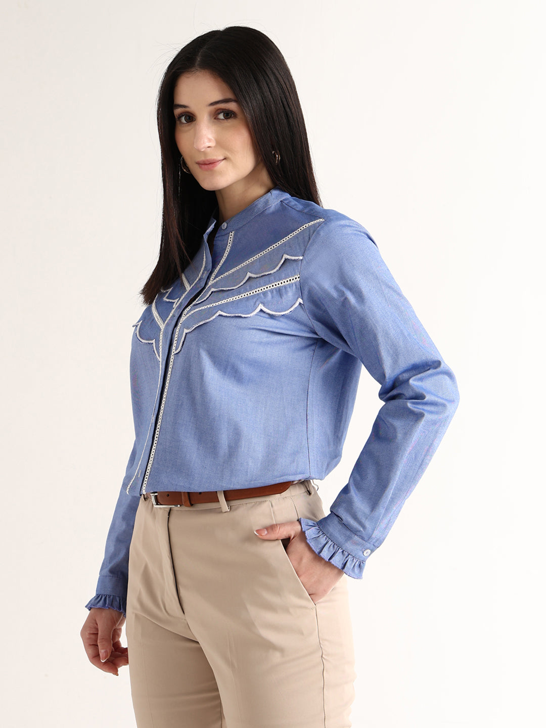 Hancock   Women   Blue   Solids   Pure Cotton   Regular Fit   Formal   Shirt