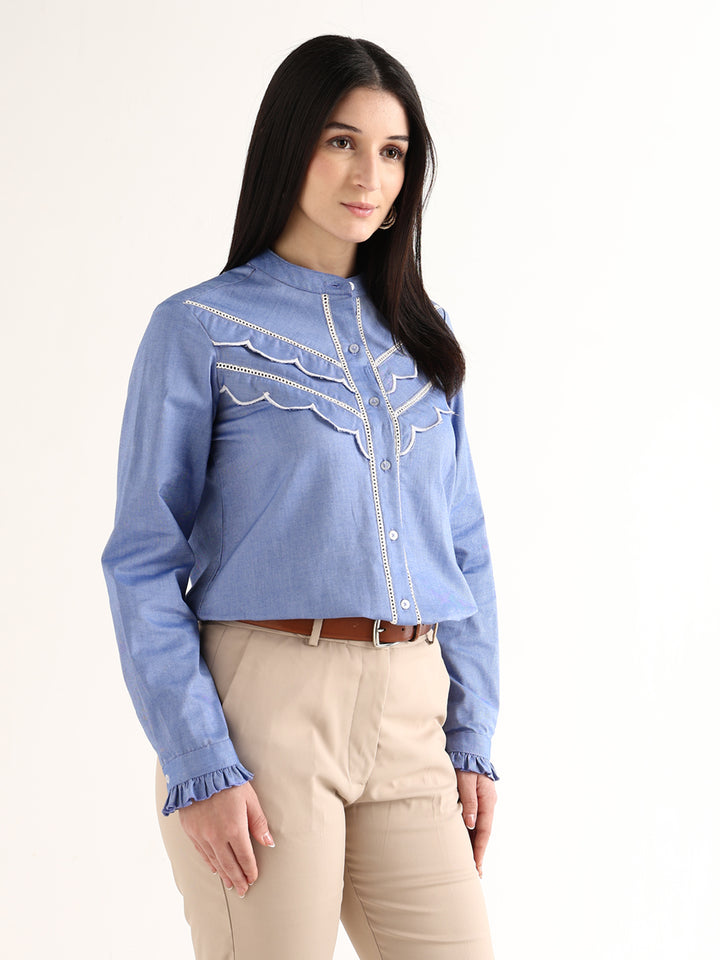 Hancock   Women   Blue   Solids   Pure Cotton   Regular Fit   Formal   Shirt
