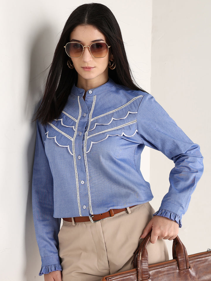 Hancock   Women   Blue   Solids   Pure Cotton   Regular Fit   Formal   Shirt