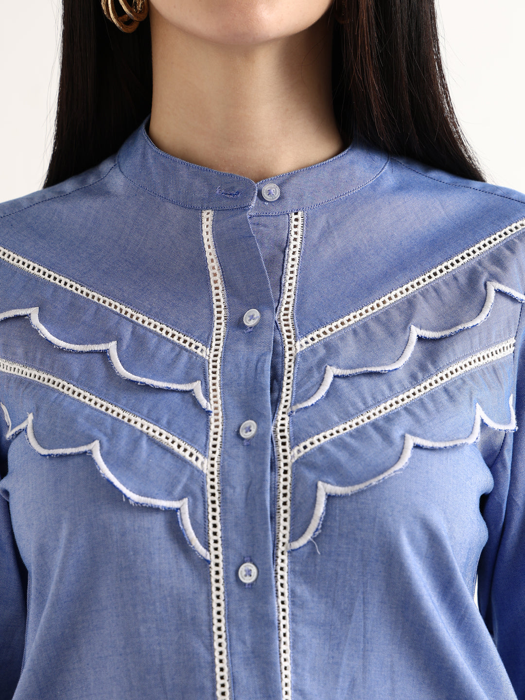 Hancock   Women   Blue   Solids   Pure Cotton   Regular Fit   Formal   Shirt