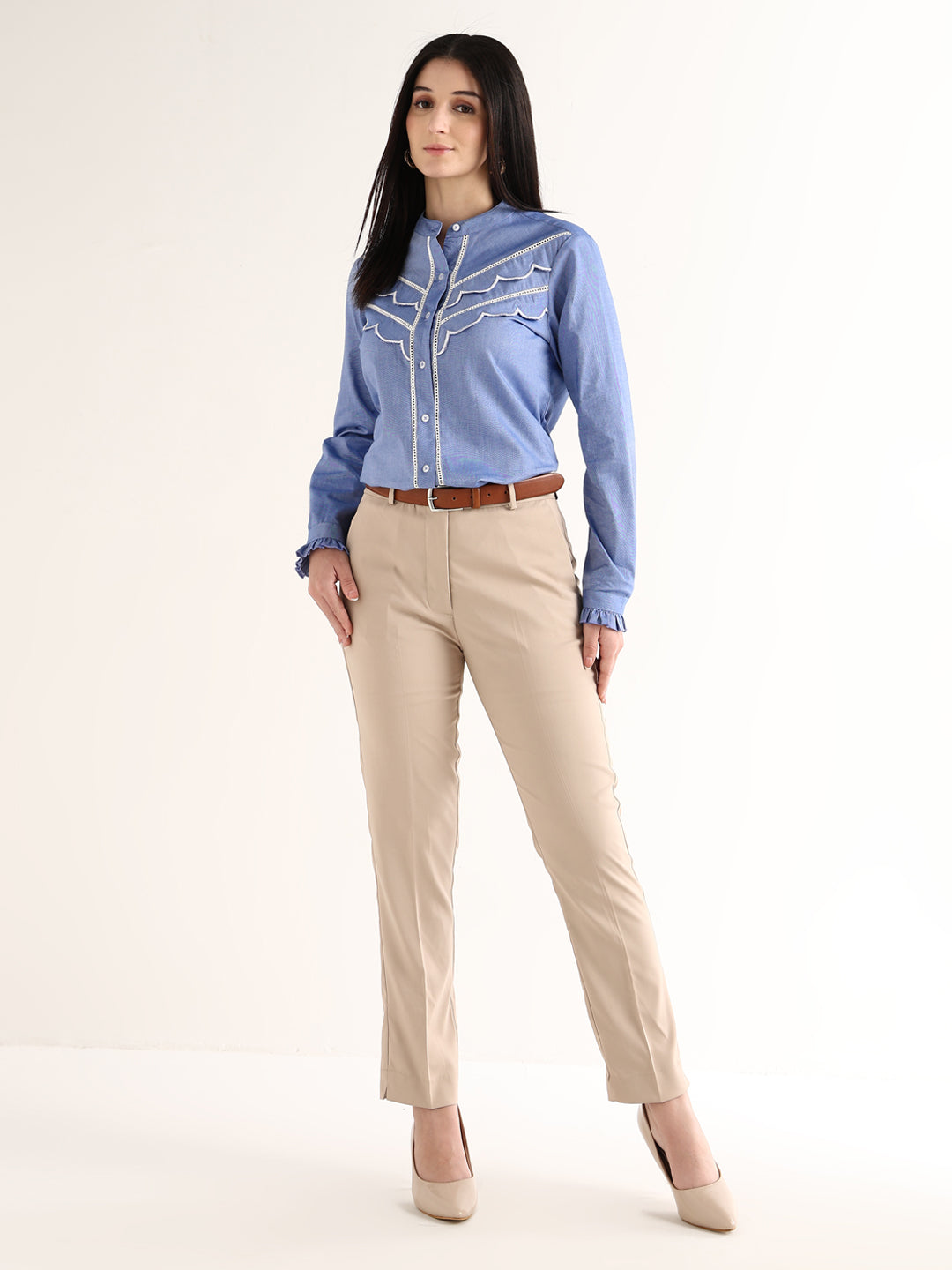 Hancock   Women   Blue   Solids   Pure Cotton   Regular Fit   Formal   Shirt