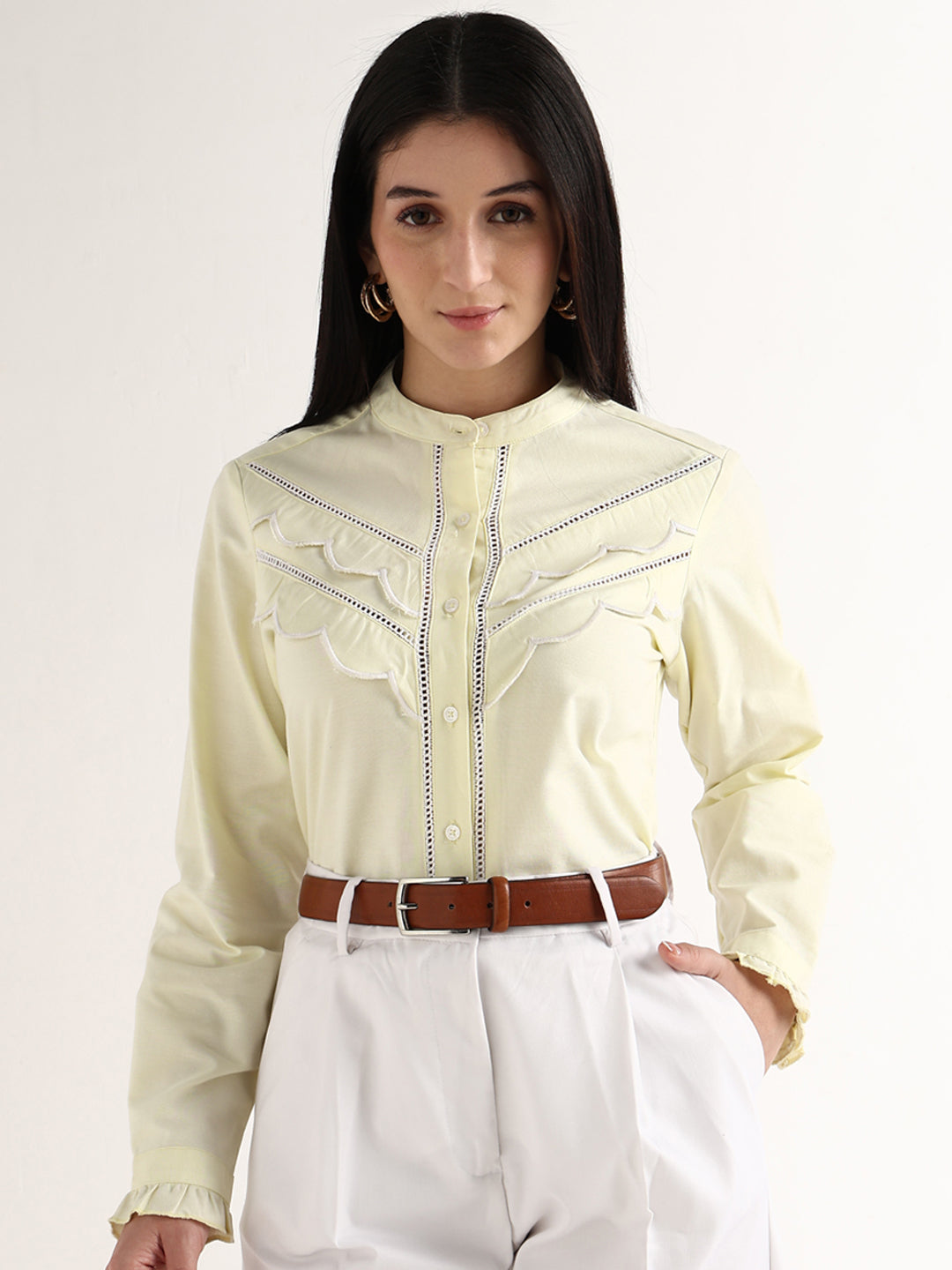 Hancock   Women   Lemon   Solids   Pure Cotton   Regular Fit   Formal   Shirt