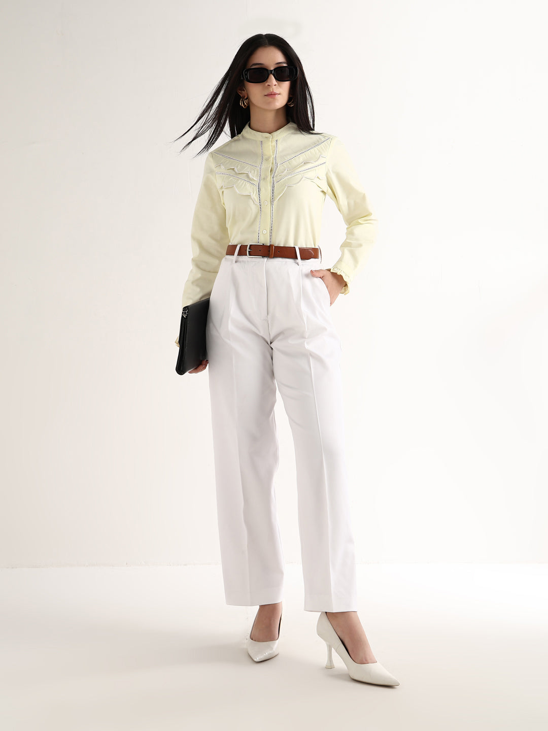 Hancock   Women   Lemon   Solids   Pure Cotton   Regular Fit   Formal   Shirt
