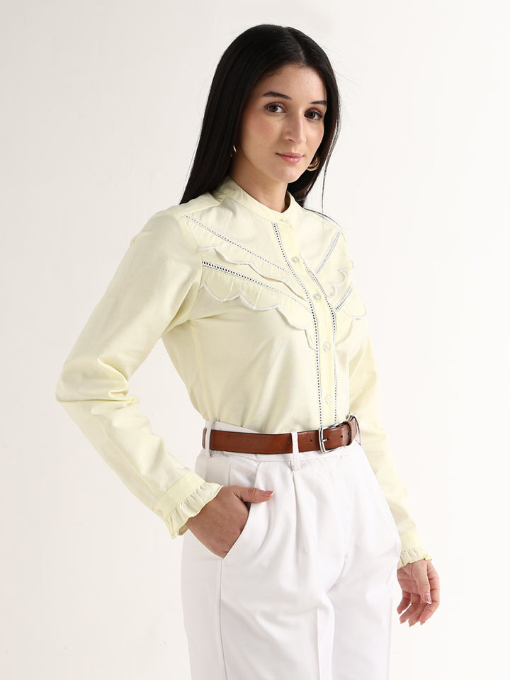 Hancock   Women   Lemon   Solids   Pure Cotton   Regular Fit   Formal   Shirt
