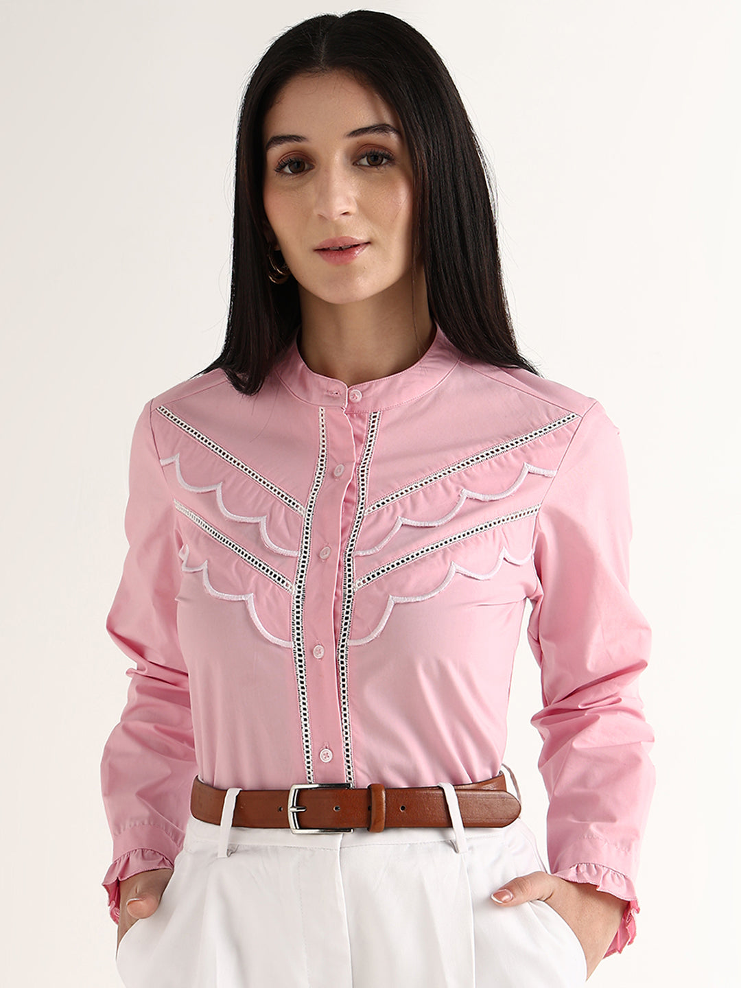 Hancock   Women   Pink   Solids   Pure Cotton   Regular Fit   Formal   Shirt