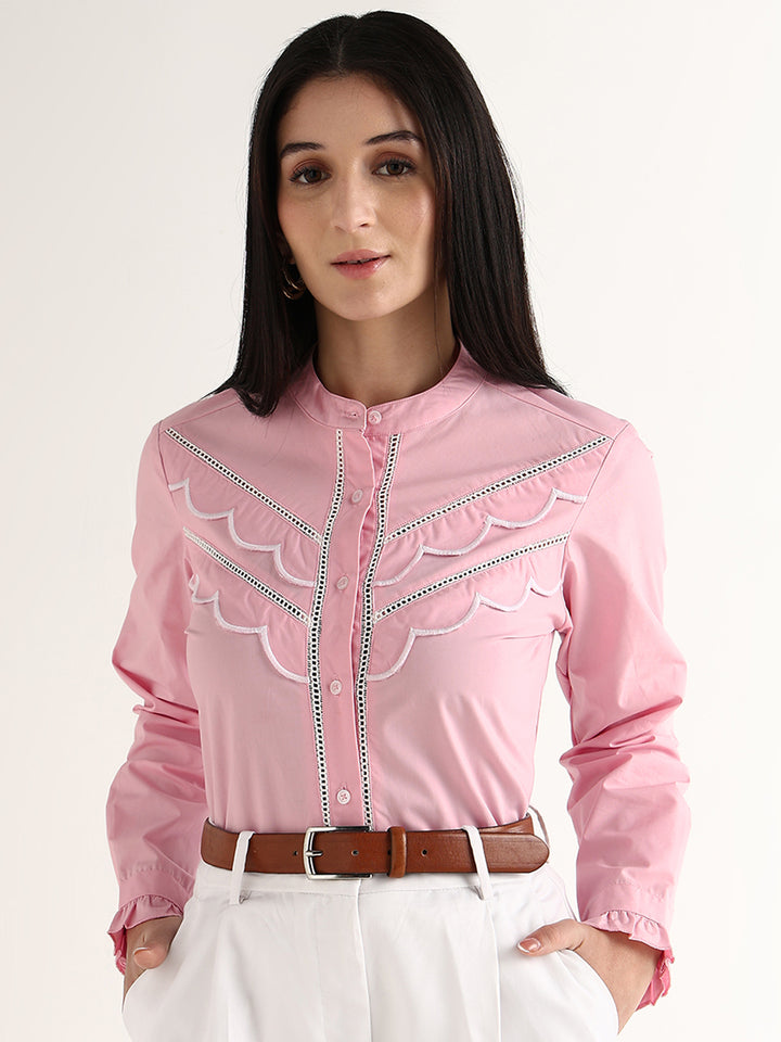 Hancock   Women   Pink   Solids   Pure Cotton   Regular Fit   Formal   Shirt