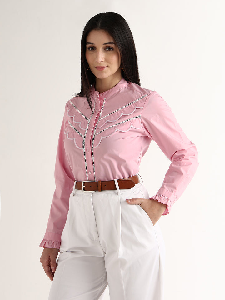 Hancock   Women   Pink   Solids   Pure Cotton   Regular Fit   Formal   Shirt