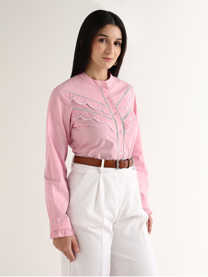 Hancock   Women   Pink   Solids   Pure Cotton   Regular Fit   Formal   Shirt