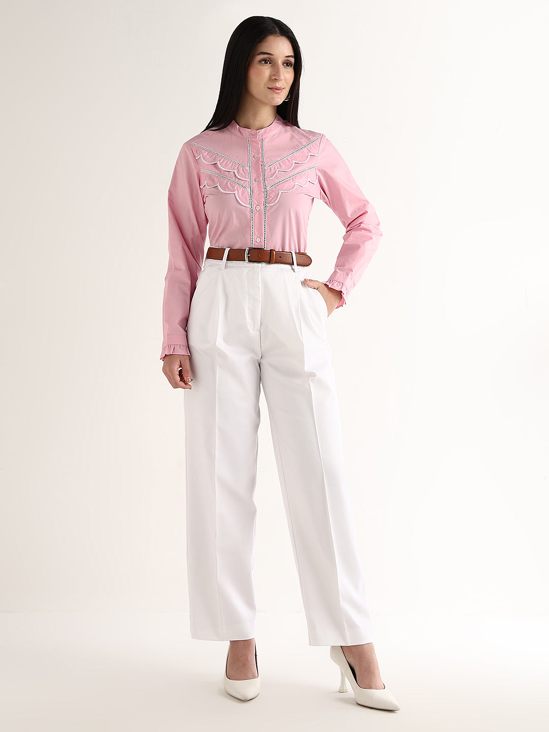 Hancock   Women   Pink   Solids   Pure Cotton   Regular Fit   Formal   Shirt