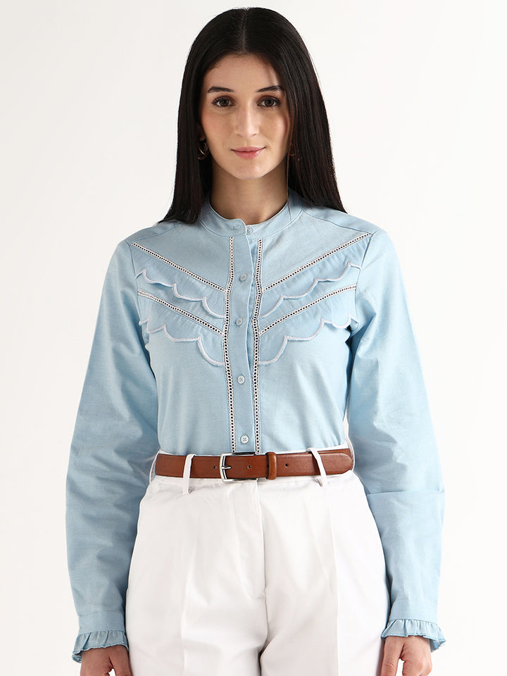 Hancock   Women   Sky Blue   Solids   Pure Cotton   Regular Fit   Formal   Shirt
