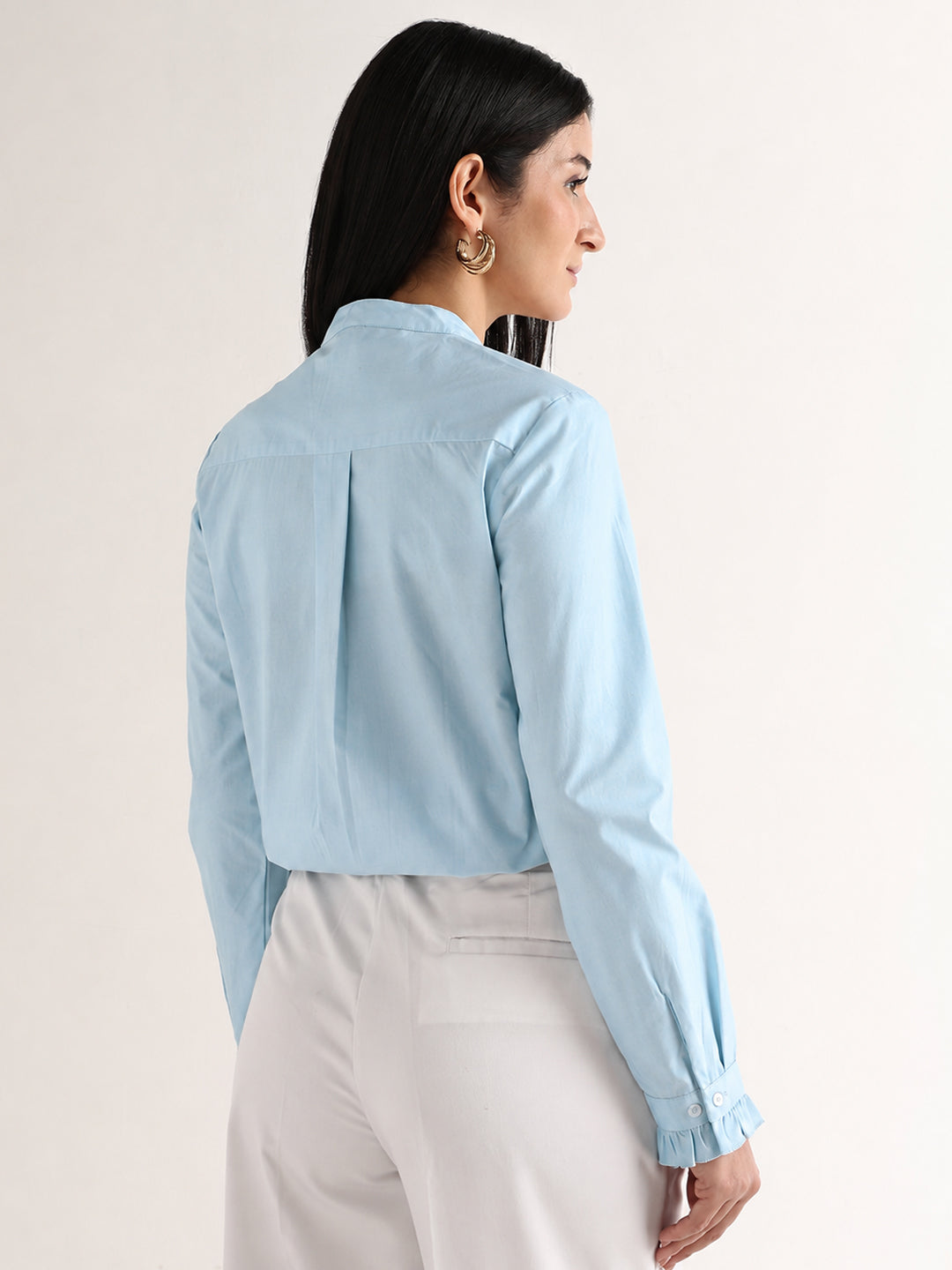 Hancock   Women   Sky Blue   Solids   Pure Cotton   Regular Fit   Formal   Shirt