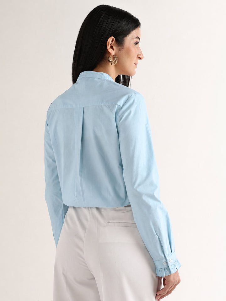 Hancock   Women   Sky Blue   Solids   Pure Cotton   Regular Fit   Formal   Shirt