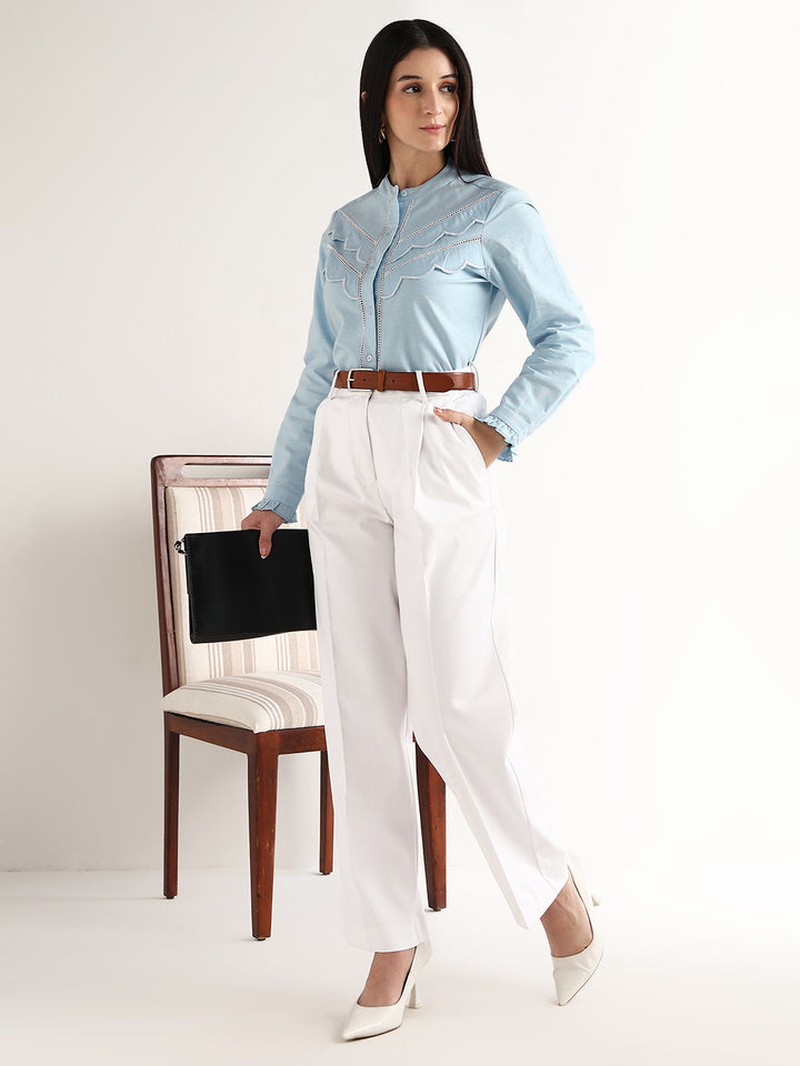 Hancock   Women   Sky Blue   Solids   Pure Cotton   Regular Fit   Formal   Shirt