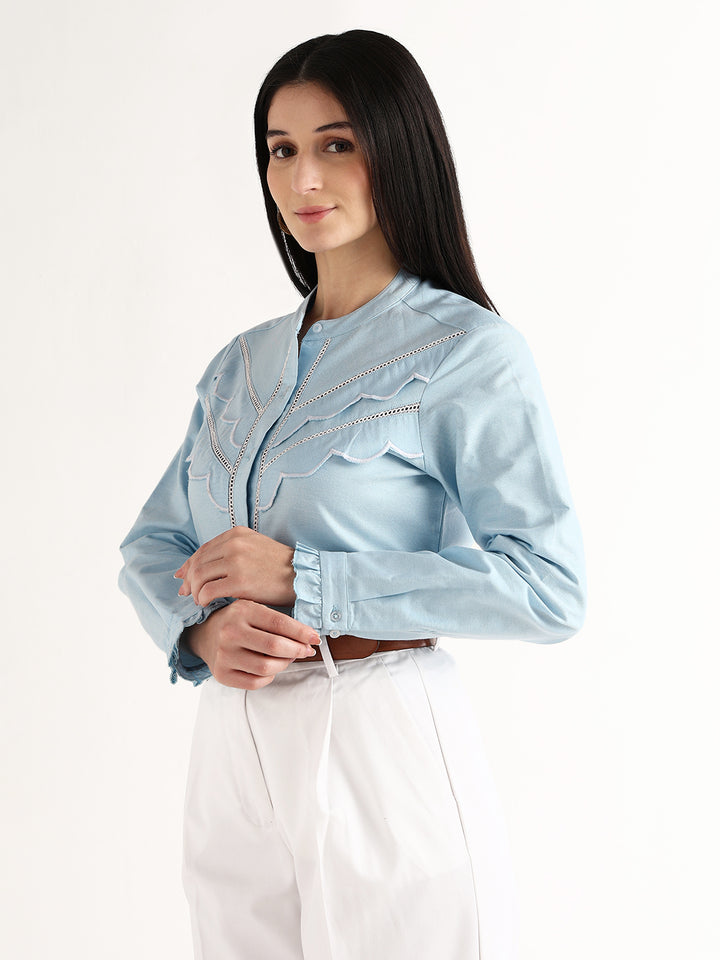 Hancock   Women   Sky Blue   Solids   Pure Cotton   Regular Fit   Formal   Shirt