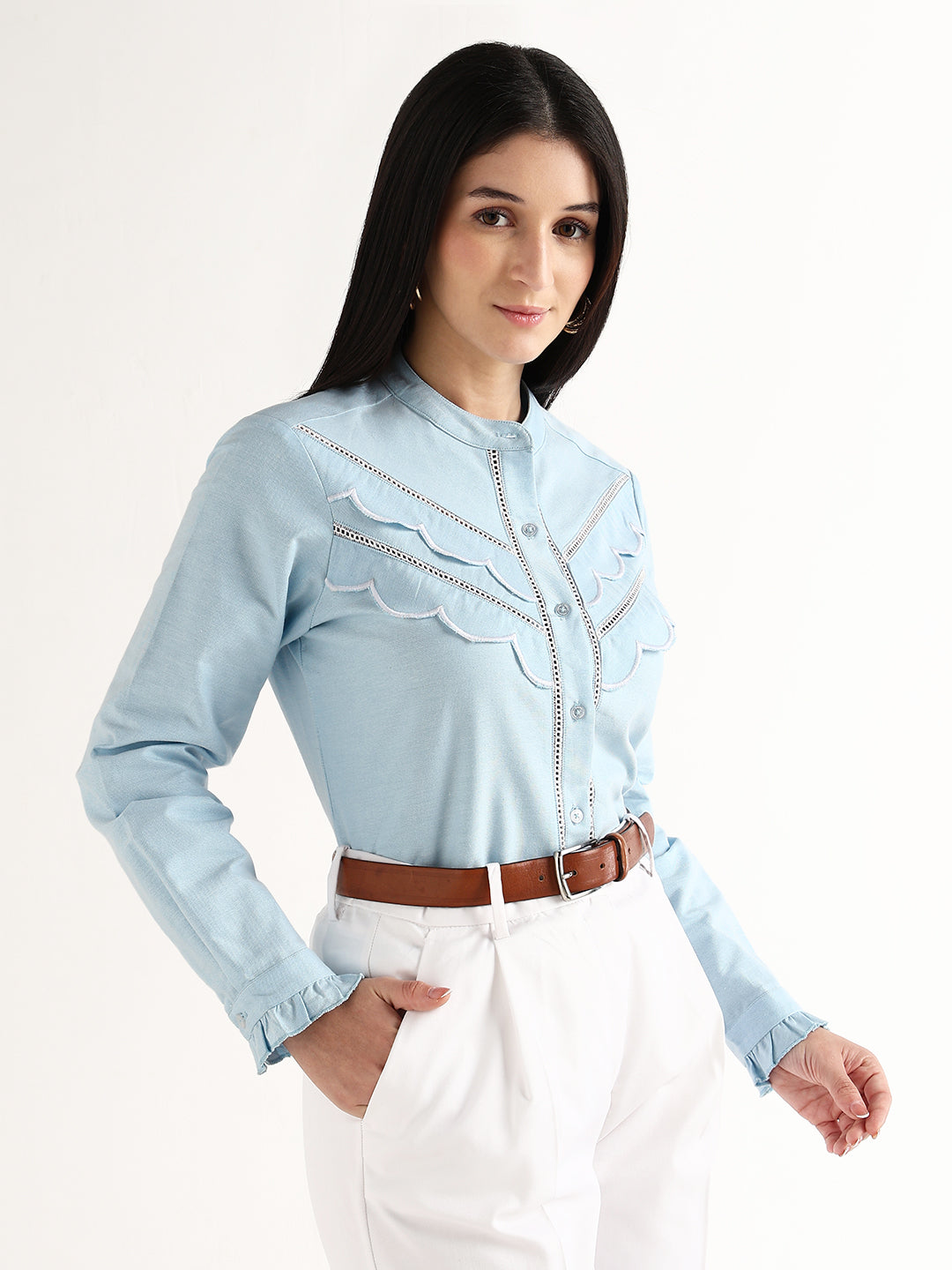 Hancock   Women   Sky Blue   Solids   Pure Cotton   Regular Fit   Formal   Shirt