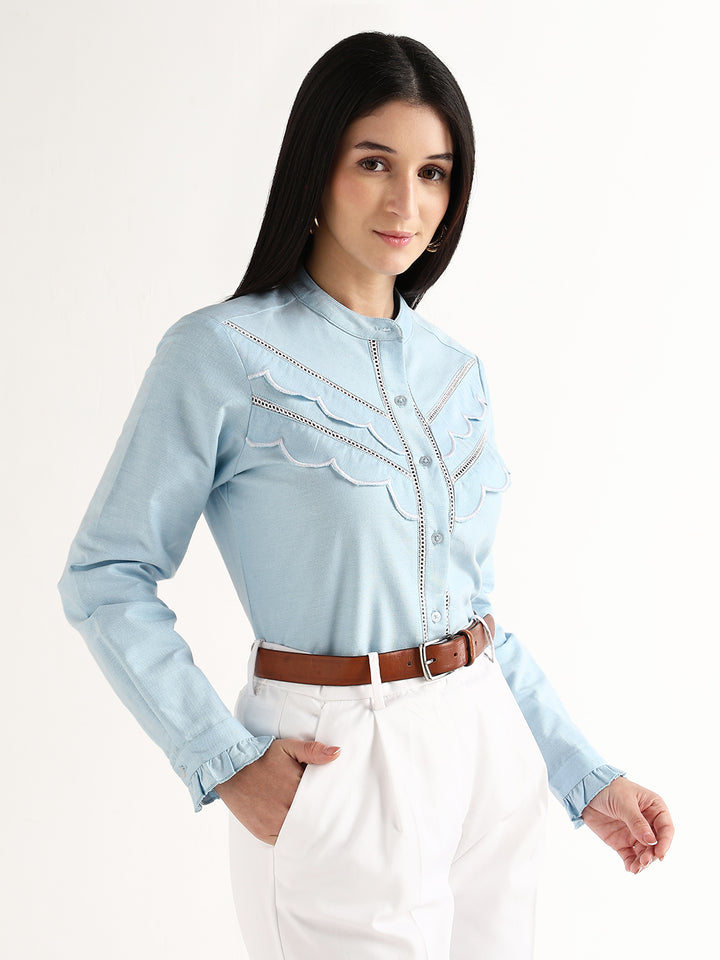 Hancock   Women   Sky Blue   Solids   Pure Cotton   Regular Fit   Formal   Shirt
