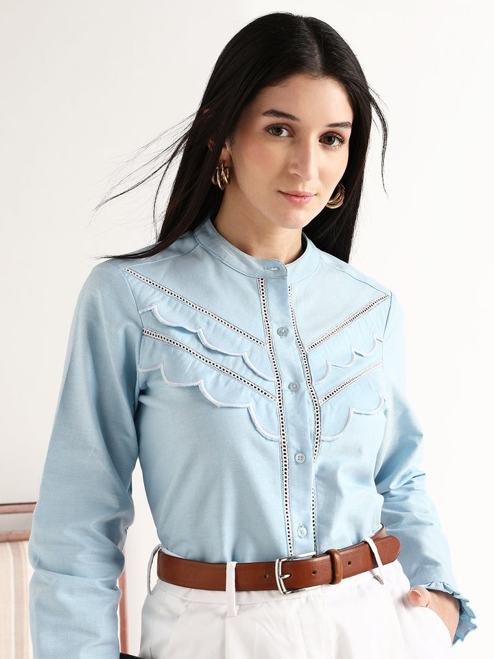 Hancock   Women   Sky Blue   Solids   Pure Cotton   Regular Fit   Formal   Shirt