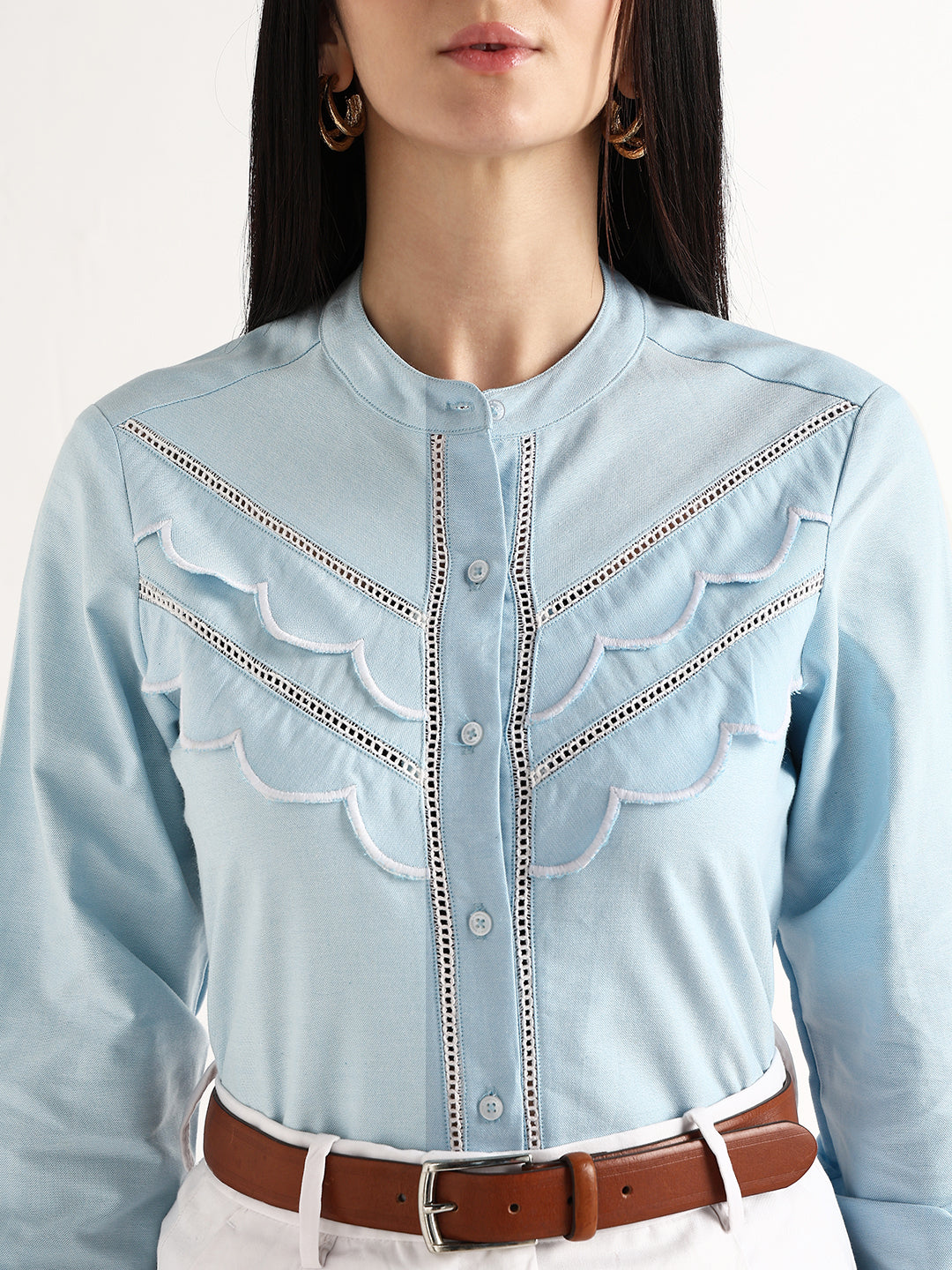 Hancock   Women   Sky Blue   Solids   Pure Cotton   Regular Fit   Formal   Shirt