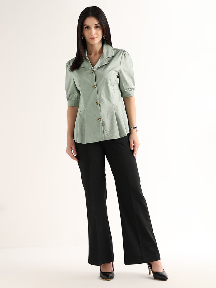 Hancock   Women   Green   Solids   Pure Cotton   Regular Fit   Formal   Shirt