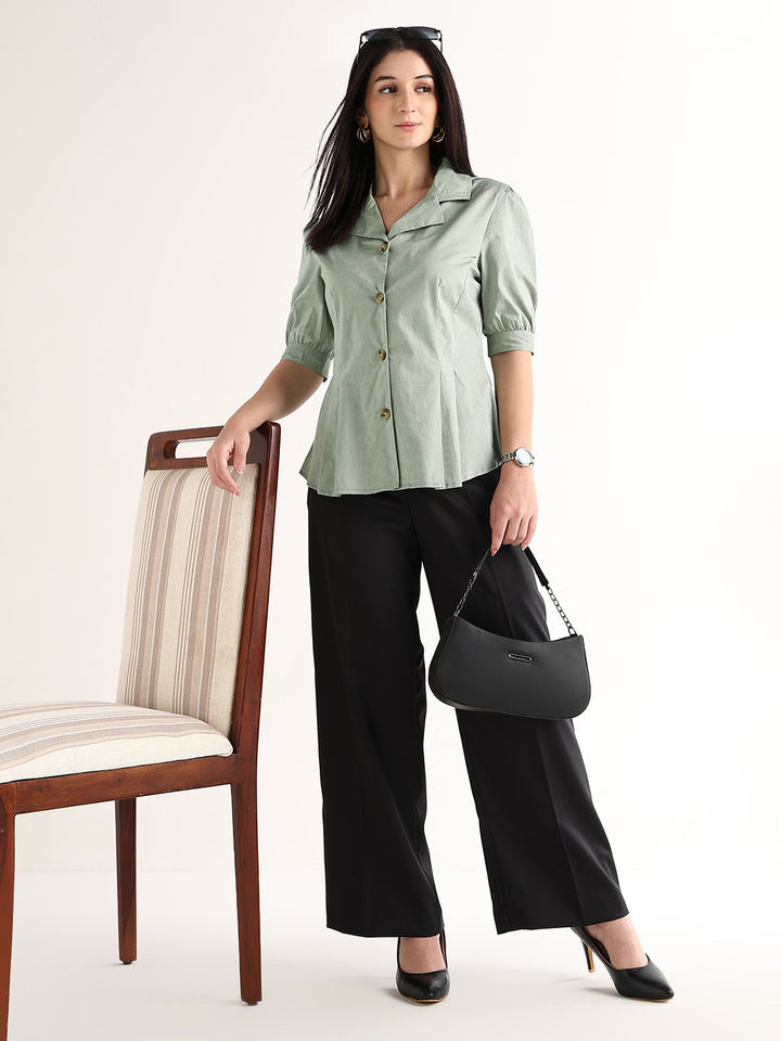 Hancock   Women   Green   Solids   Pure Cotton   Regular Fit   Formal   Shirt