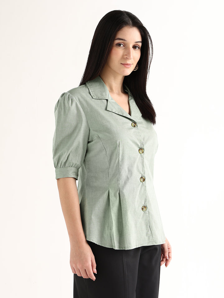 Hancock   Women   Green   Solids   Pure Cotton   Regular Fit   Formal   Shirt