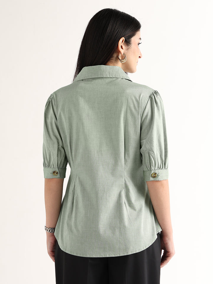 Hancock   Women   Green   Solids   Pure Cotton   Regular Fit   Formal   Shirt