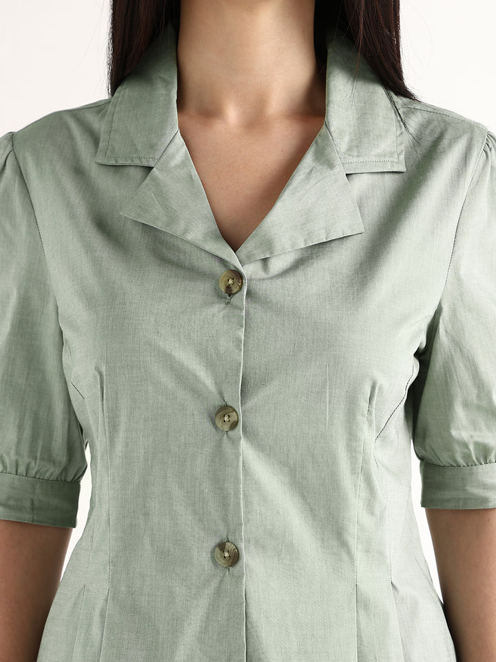 Hancock   Women   Green   Solids   Pure Cotton   Regular Fit   Formal   Shirt